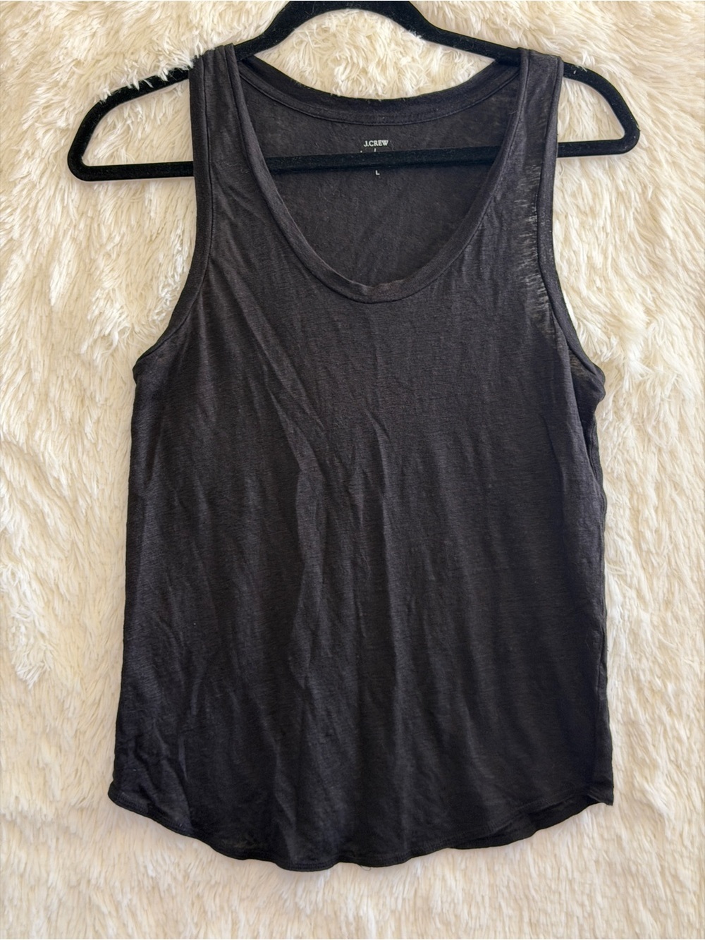 J.Crew Womens Linen Scoop Neck Tank Top L Black Layers Minimalist Sleeveless